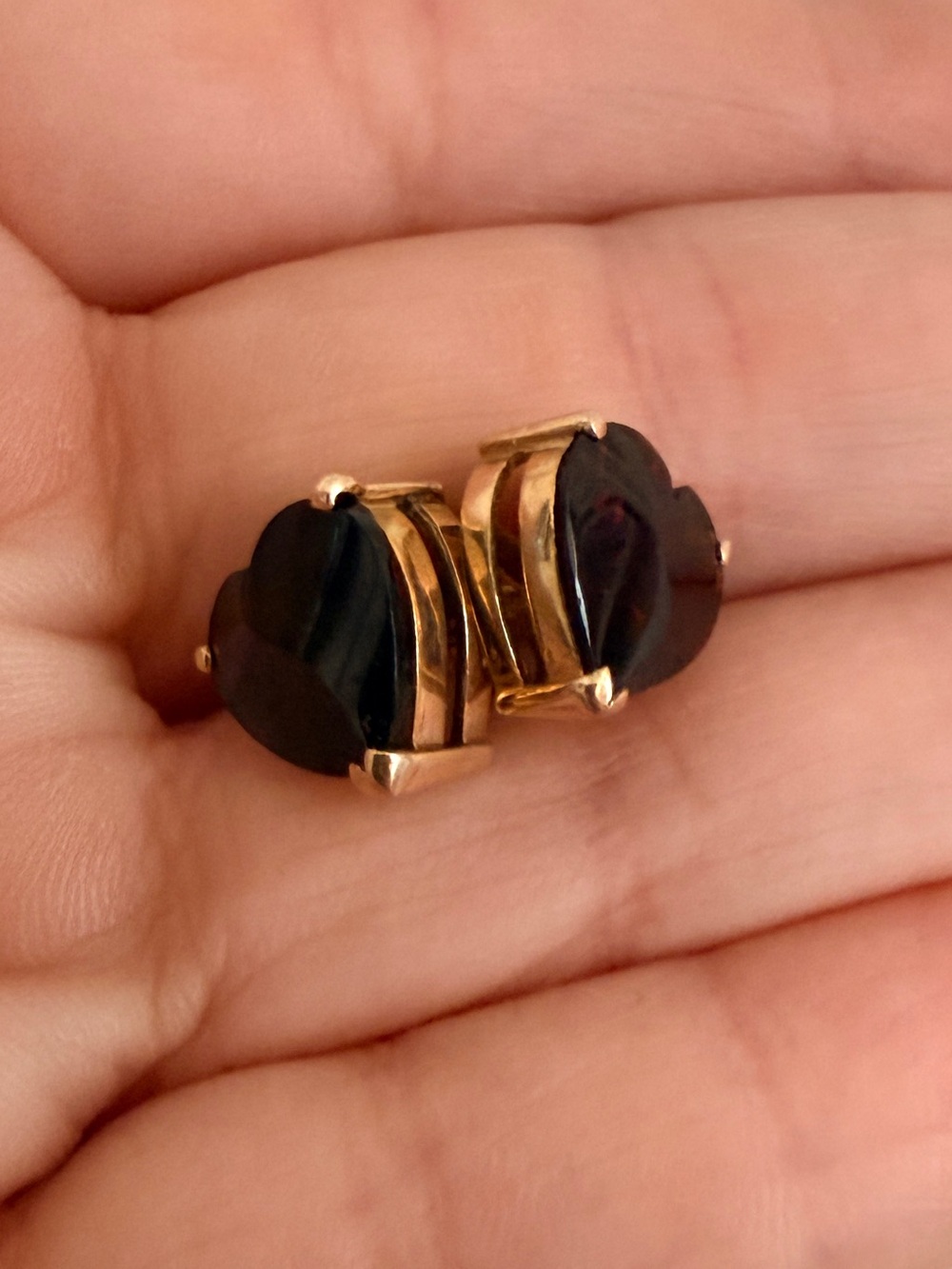 14k Gold Garnet Heart Earrings - Yellow Gold, Stud Back